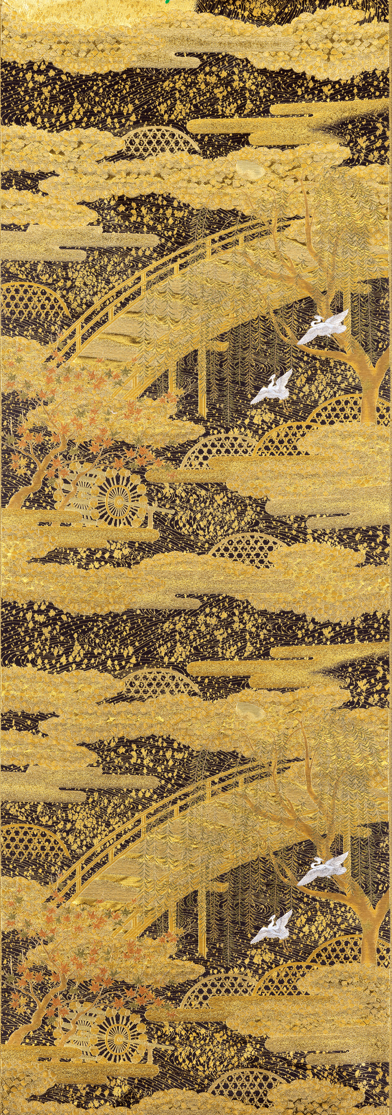 全通全景丸帯 桜梅柳紅葉橋文